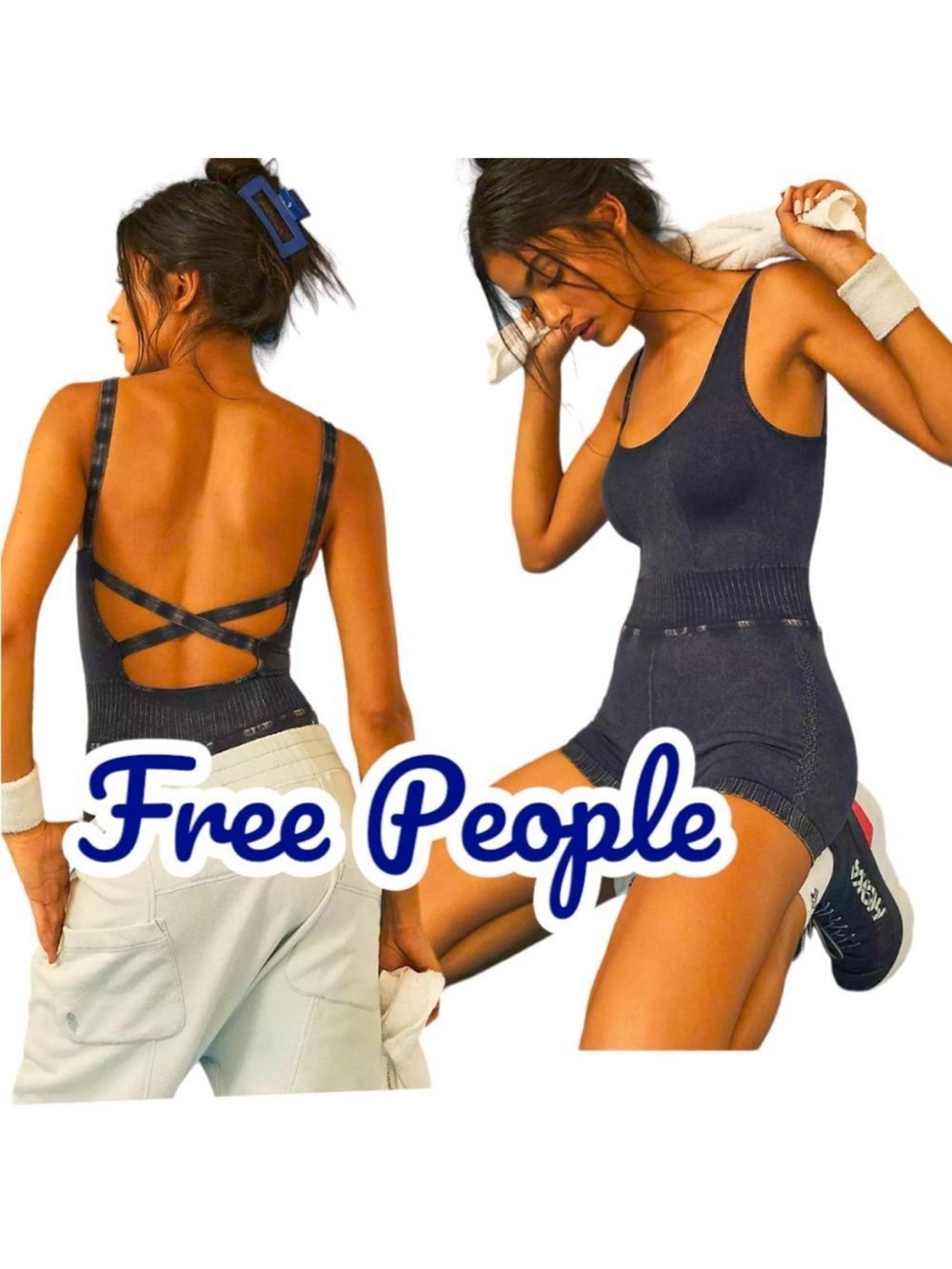 Free people size S good karma runsie Strappy Back Active Romper in Deep Teal - Picture 6 of 12